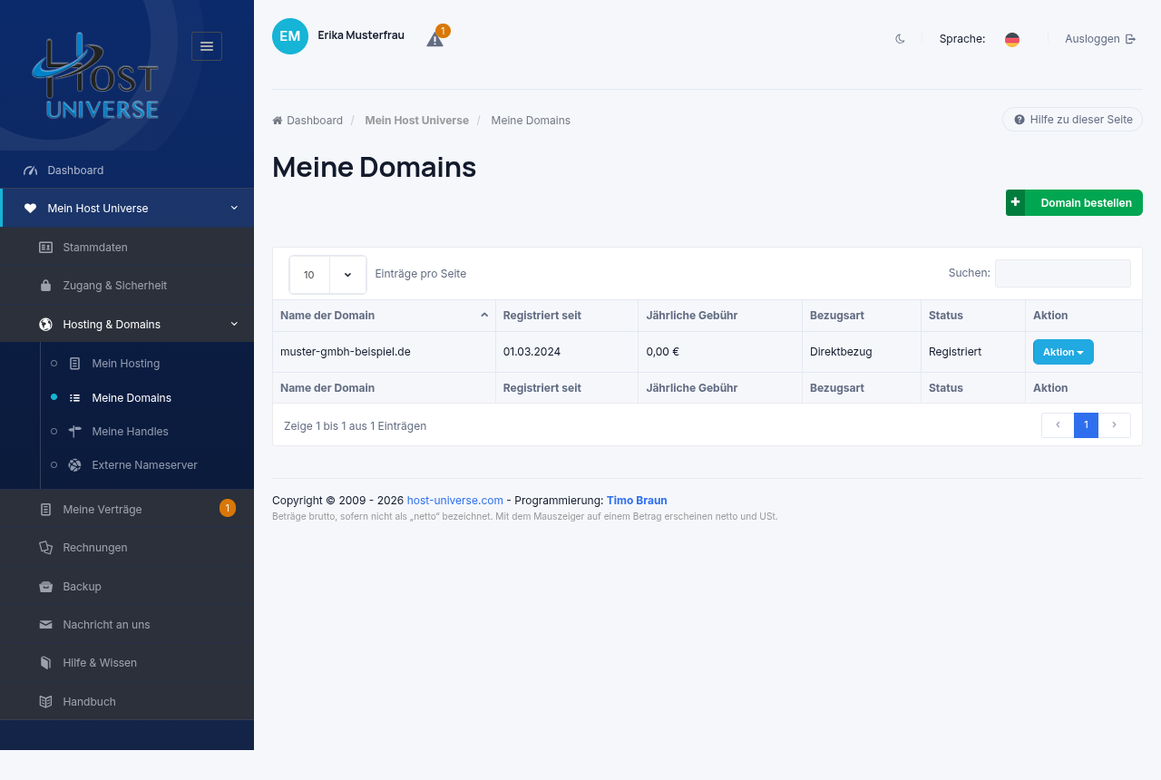 Liste „Meine Domains“