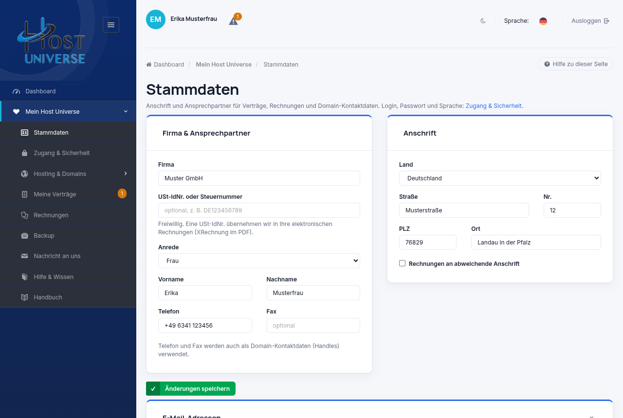 Seite Stammdaten