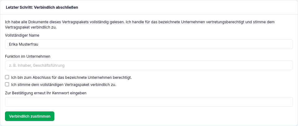 Letzter Schritt: verbindlich abschließen